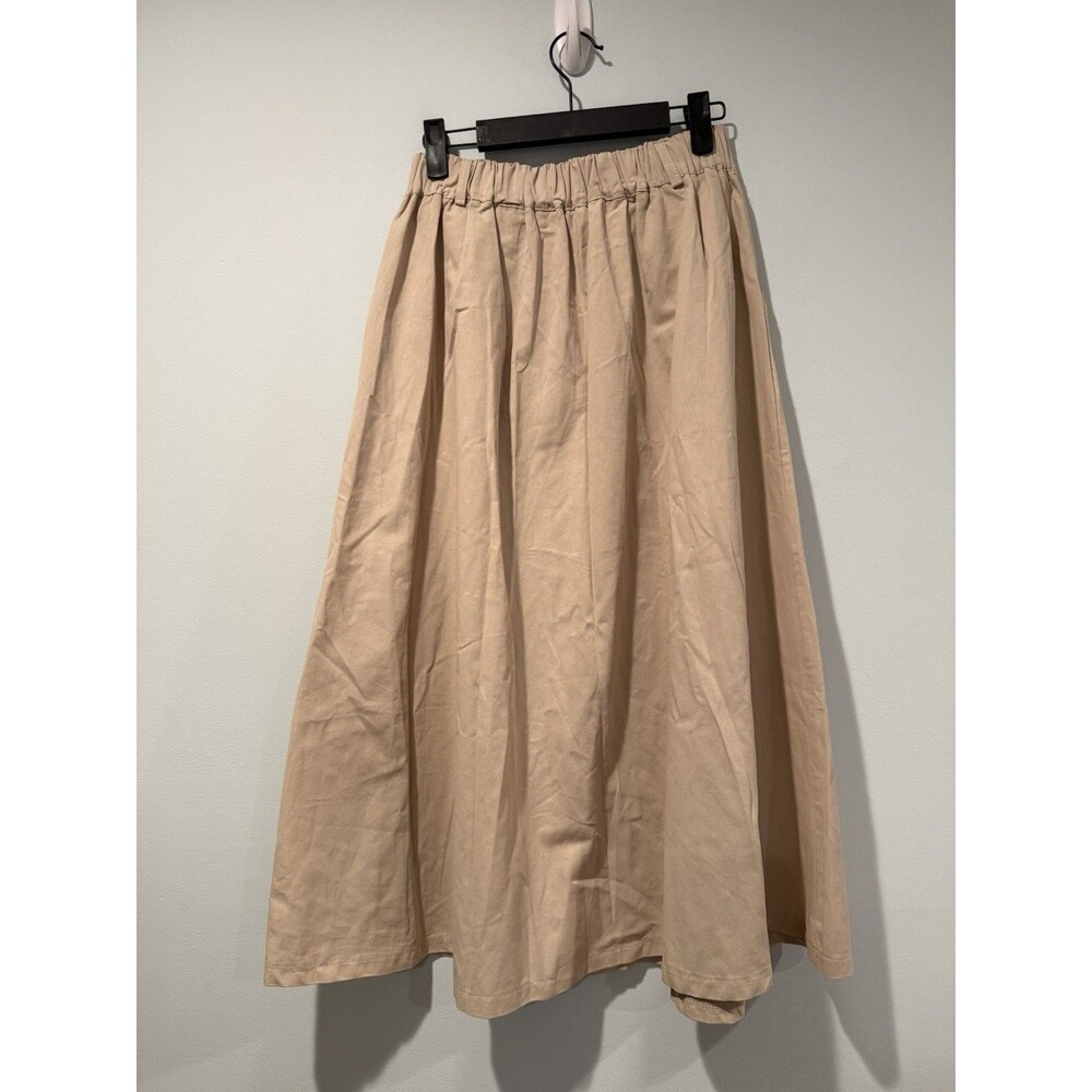 Midi/Maxi A-Line Skirt XS** Khaki Pockets Minimal Preppy Work Office Travel